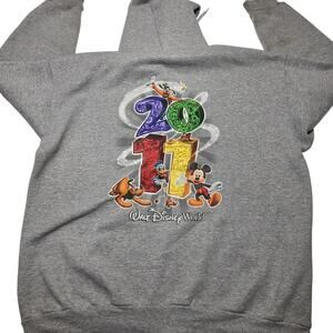 Disney Hoodie Men’s Large Gray Sweatshirt Zip Walt Disney World 2011 Distressed